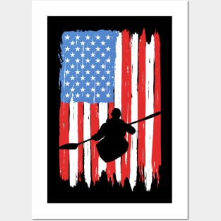 American Flag canoeing Graphic Posters and Art